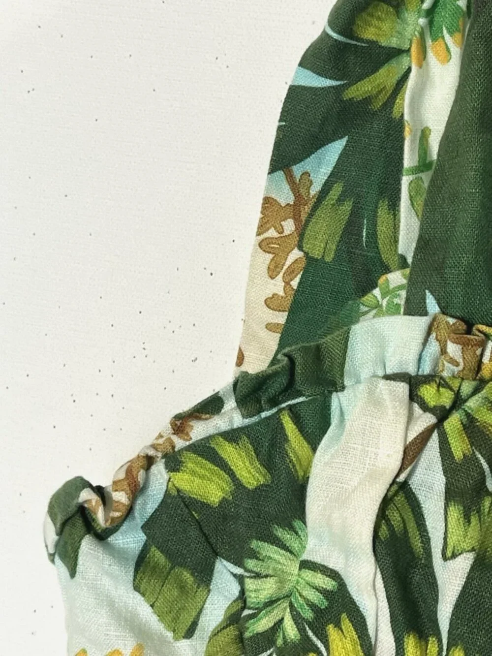FARM RIO Tropical Forest 100% Linen Crop Top + Wide Pants 2 PC Set Suit